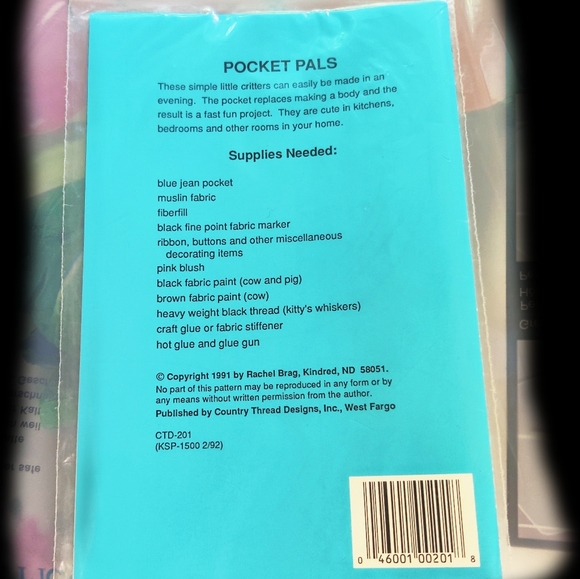 🗺️ Pocket Pals by Country Thread Designs New, Vintage, Cute Fall Craft Project - Picture 3 of 6